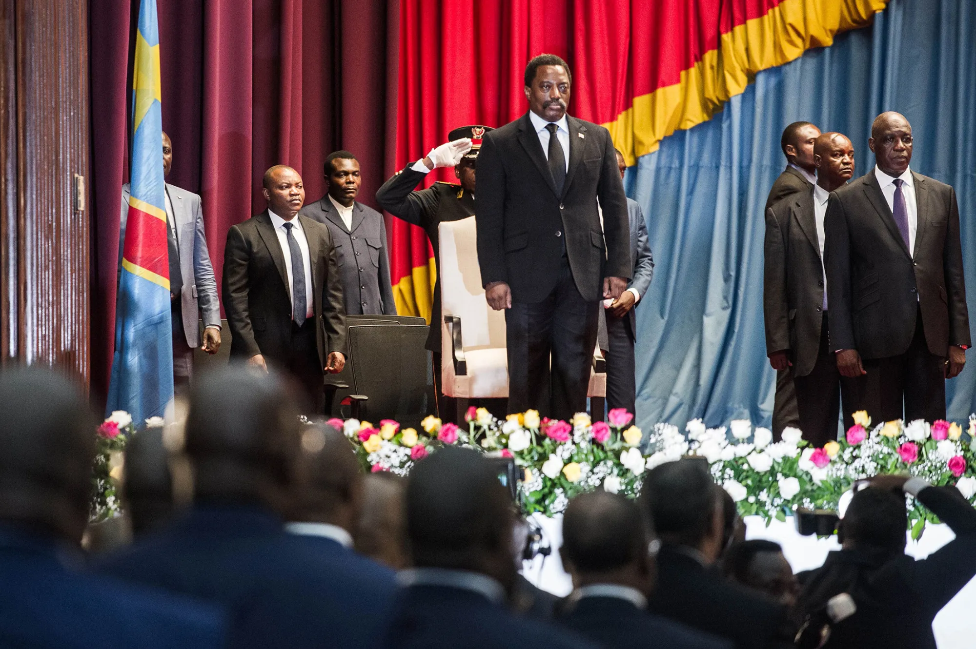 Joseph Kabila arrives to deliver a speech at the Palace of the People in Kinshasa on April 5, 2017.
