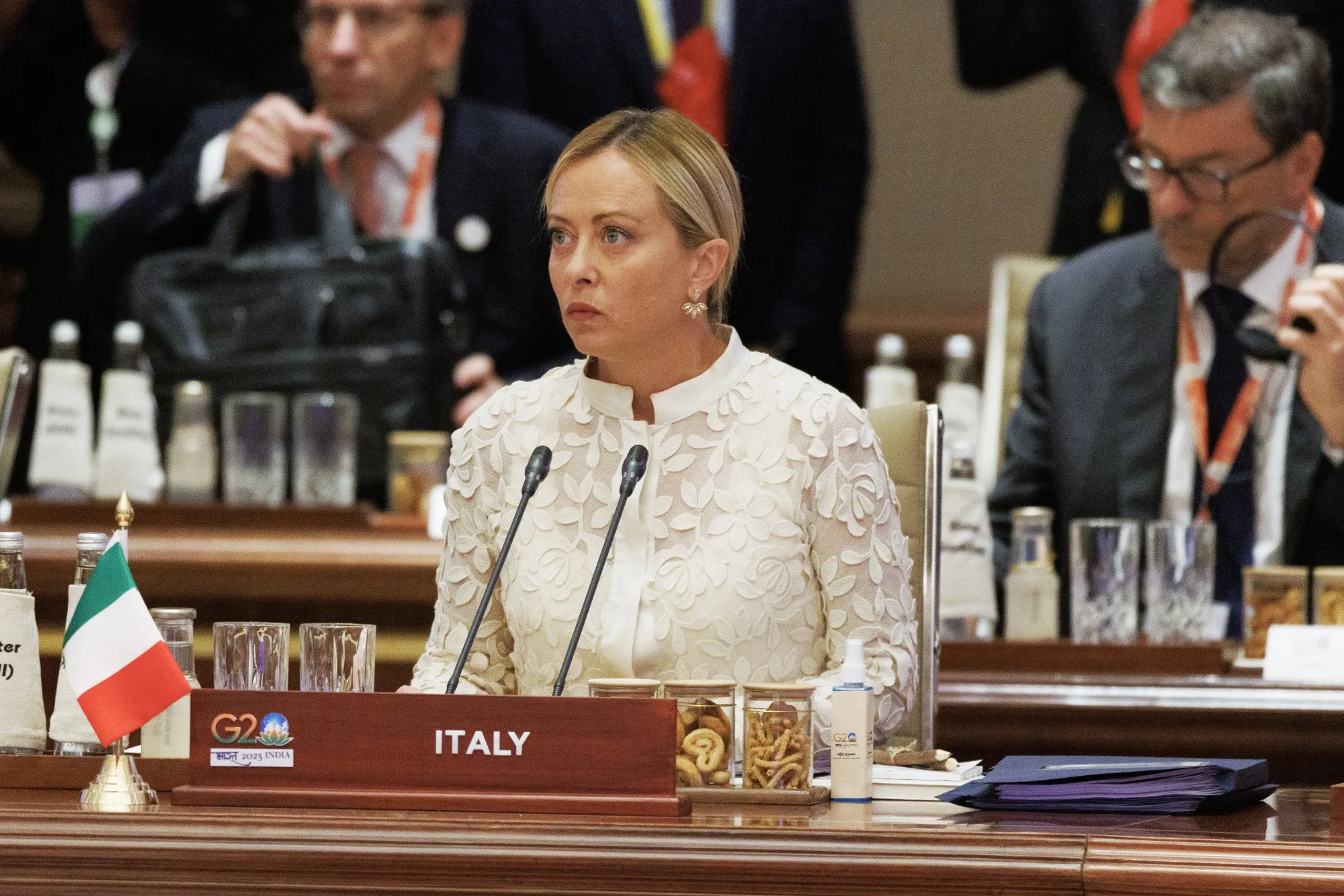 Giorgia Meloni during the morning session of the G20 on Sept. 10.