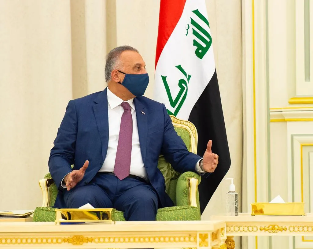 Mustafa Al-Kadhimi during a meeting with Mohammed bin Salman in Riyadh, Saudi Arabia, on March 31.
