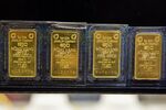 Gold bars on display inside a jewelry store in Hanoi.