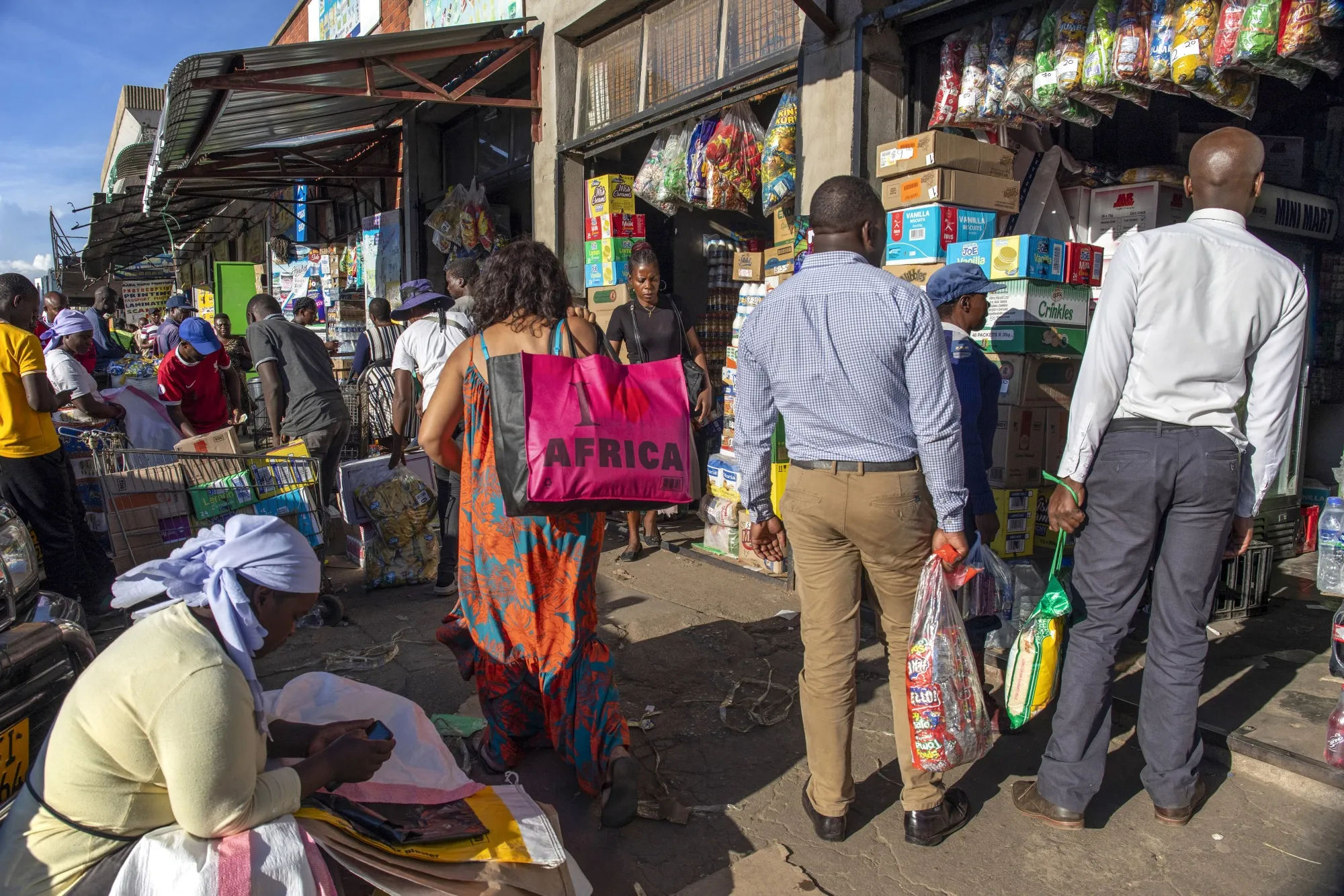 Shoppers browse grocery stores in Harare, Zimbabwe.