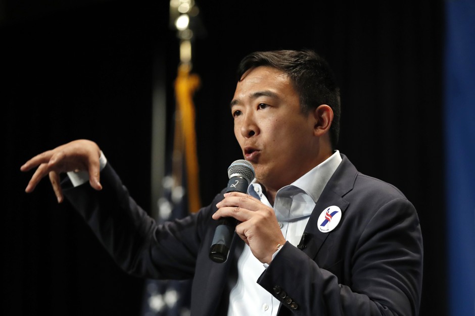 Andrew Yang, pictured at an Iowa event, announced the American Mall Act from a dying mall in South Carolina.