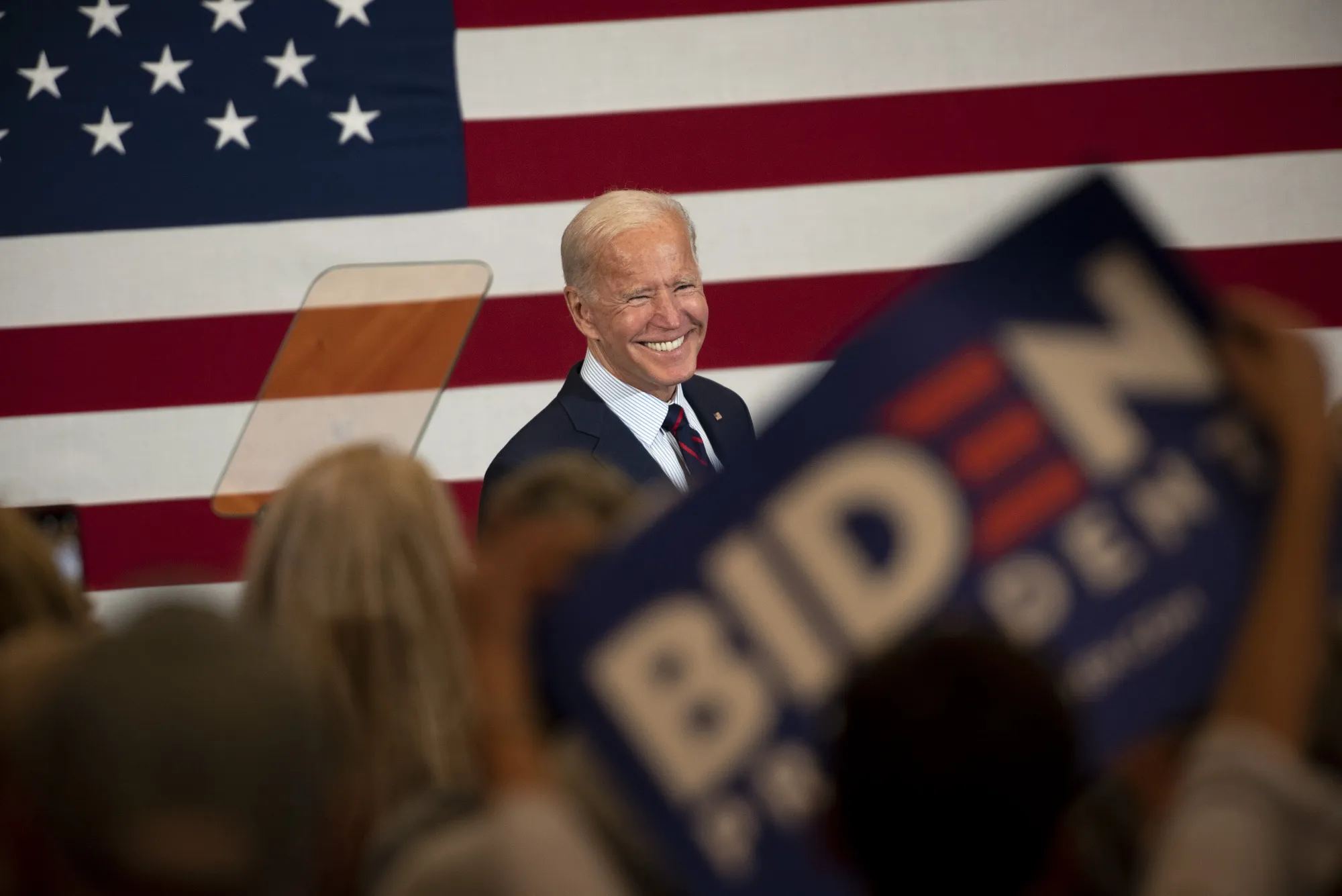 Joe Biden smiles during a town hall event in Manchester, New Hampshire on Oct. 9.