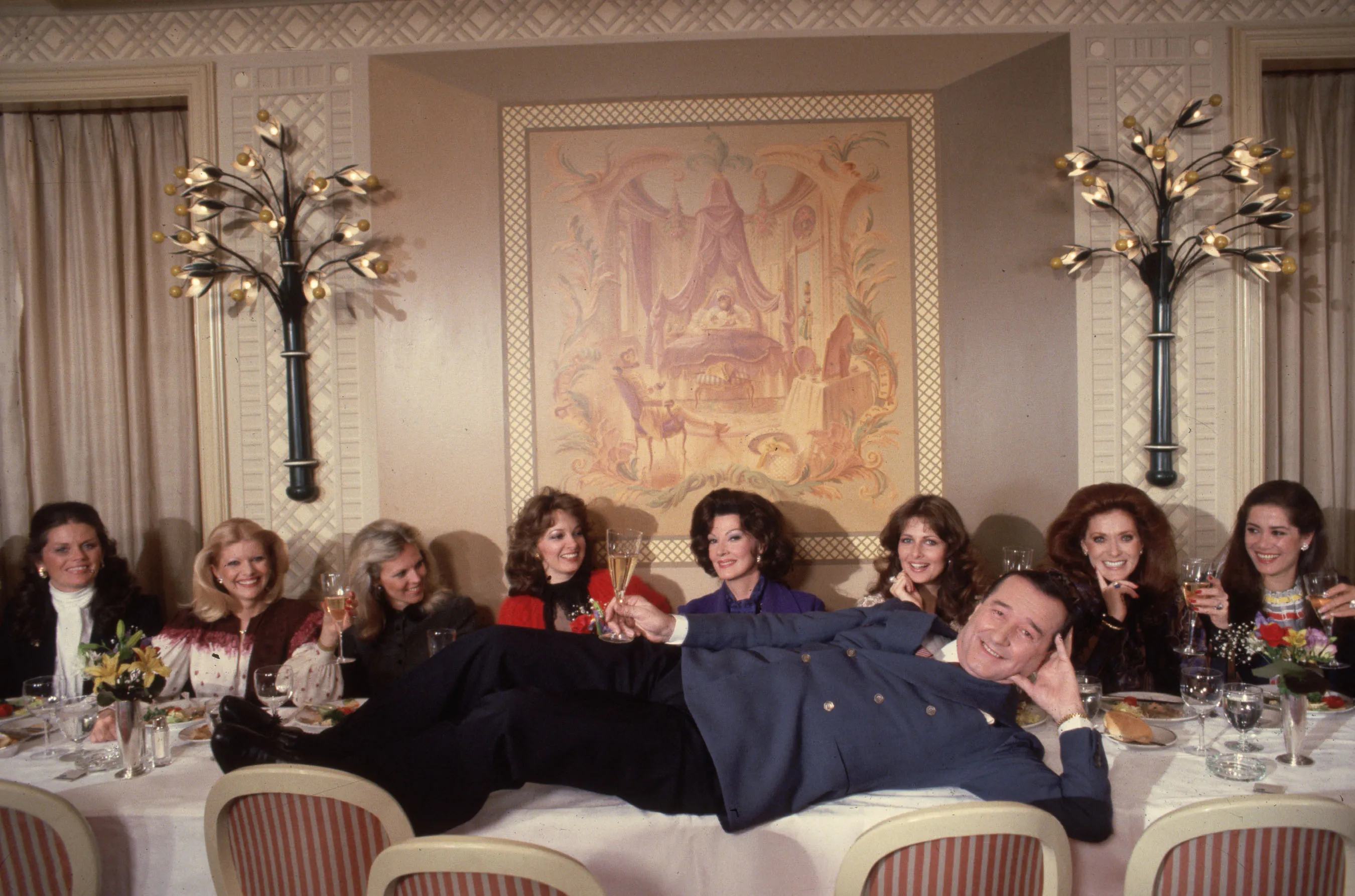 The late Sirio Maccioni hams it up in a 1981 photo&nbsp;with ladies who lunched. (From left:&nbsp;Kathryn Penske, Ivana Trump, Muffie Bancroft, Anne Arledge, Anna Moffo Sarnoff, Cristina DeLorean, Maria&nbsp;Kimberly,&nbsp;and Patricia Kluge.)