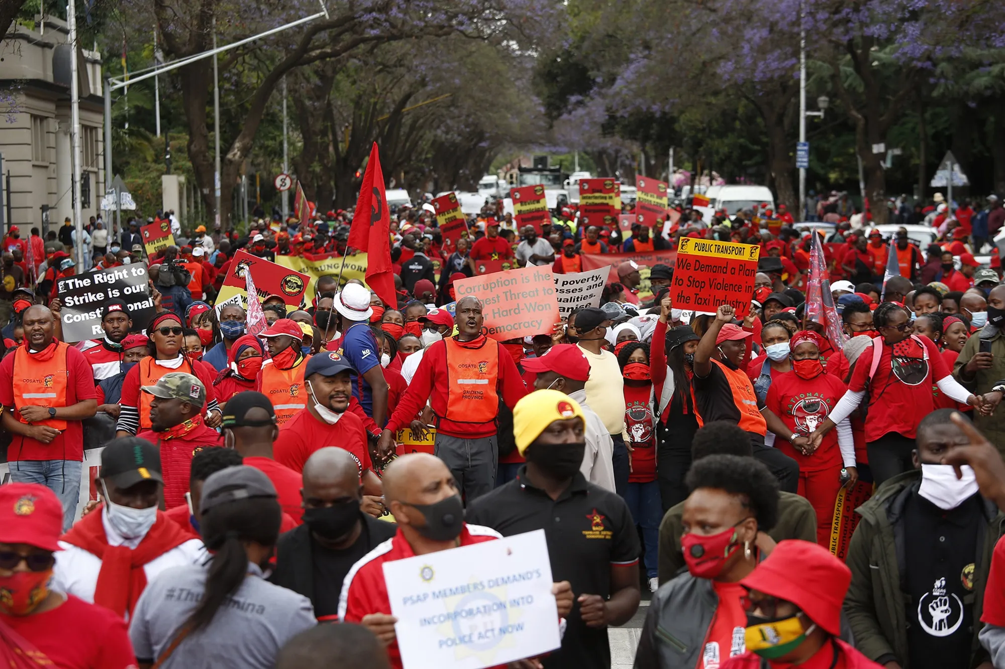 Members of Congress of South African Trade Unions march&nbsp;during a nationwide strike&nbsp;on Oct 7.