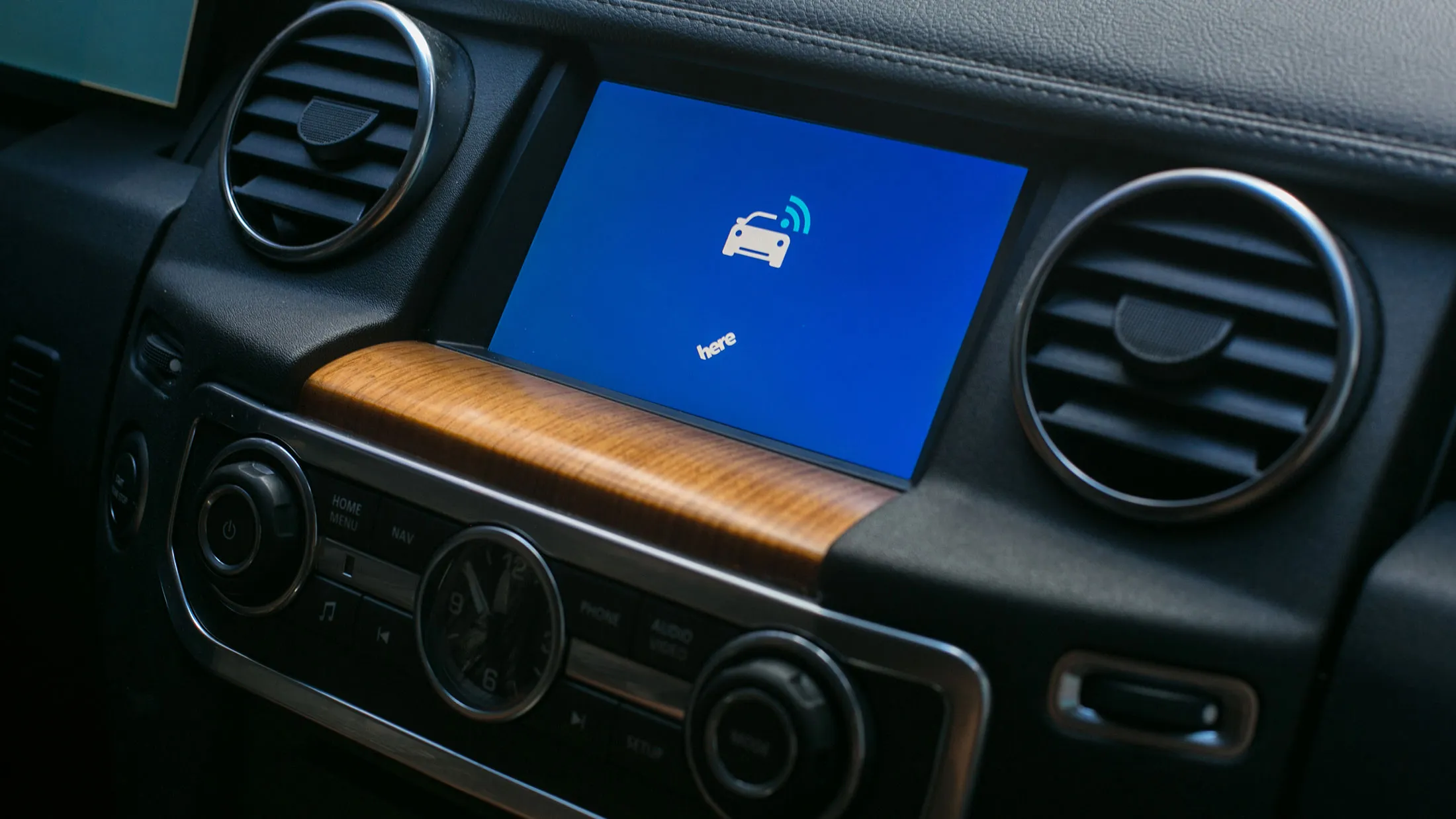 An automobile dashboard monitor displays HERE software, the connected driving maps unit of Nokia Oyj, in Berlin on April 23, 2015.

