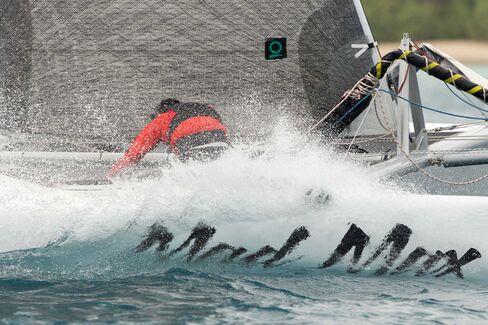 Mad Max cuts through the waves during a race.
