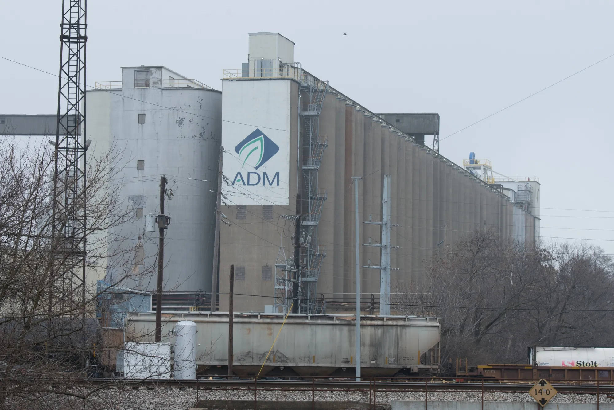 Grain elevators at the soybean processing facility at ADM’s West Plant in Decatur, Illinois, US, on Tuesday, Feb. 6, 2024. 