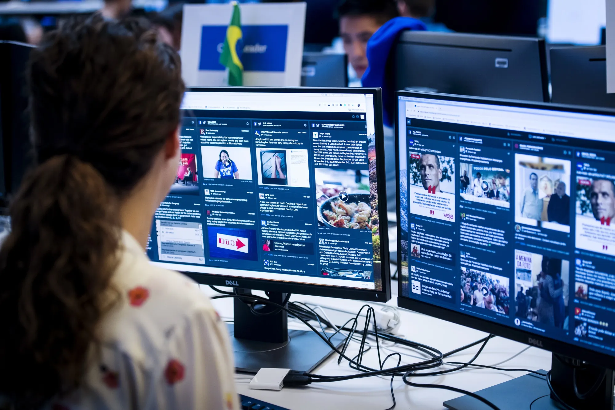 An employee works inside the "war room" ahead of Brazil's runoff election at Facebook Inc. headquarters in Menlo Park, California,&nbsp;on&nbsp;Oct. 17.&nbsp;