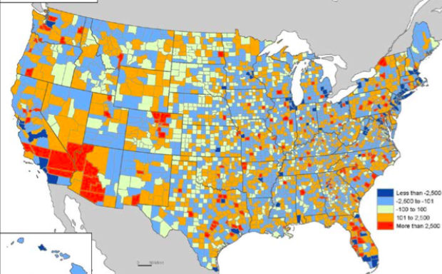 A Detailed Map of the Net Migration Flows for Every U.S. County - Bloomberg