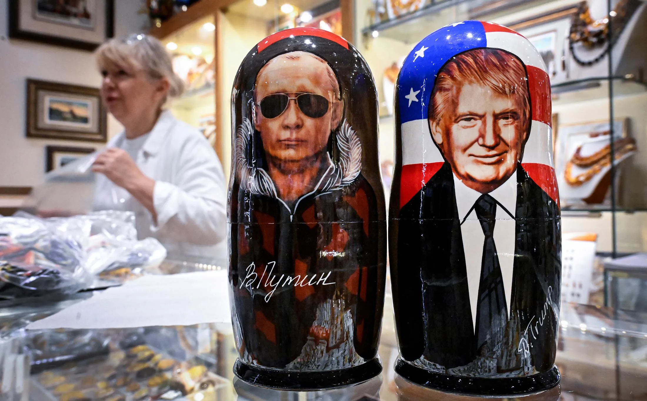 Matryoshka, the traditional Russian wooden nesting dolls,&nbsp;for sale at a gift shop in Moscow this week.
