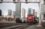 A Canadian Pacific Railway locomotive pulls a train in Calgary, Alberta, Canada, on Monday, March 22, 2021.&nbsp;