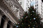 A Christmas tree in front of the New York Stock Exchange (NYSE) in New York, U.S., on Wednesday, Dec. 9, 2020.