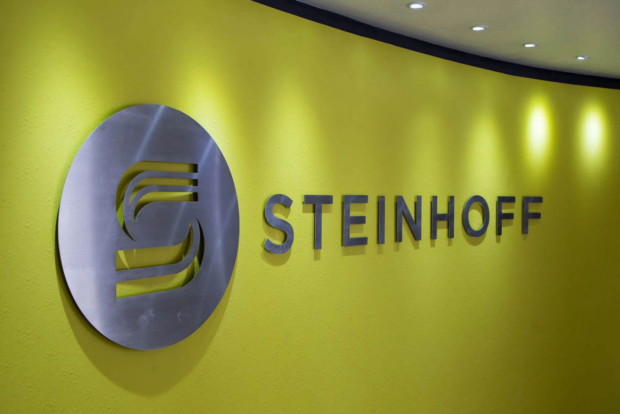 A company sign stands inside the Steinhoff International Holdings NV company headquarters in Stellenbosch, South Africa.
