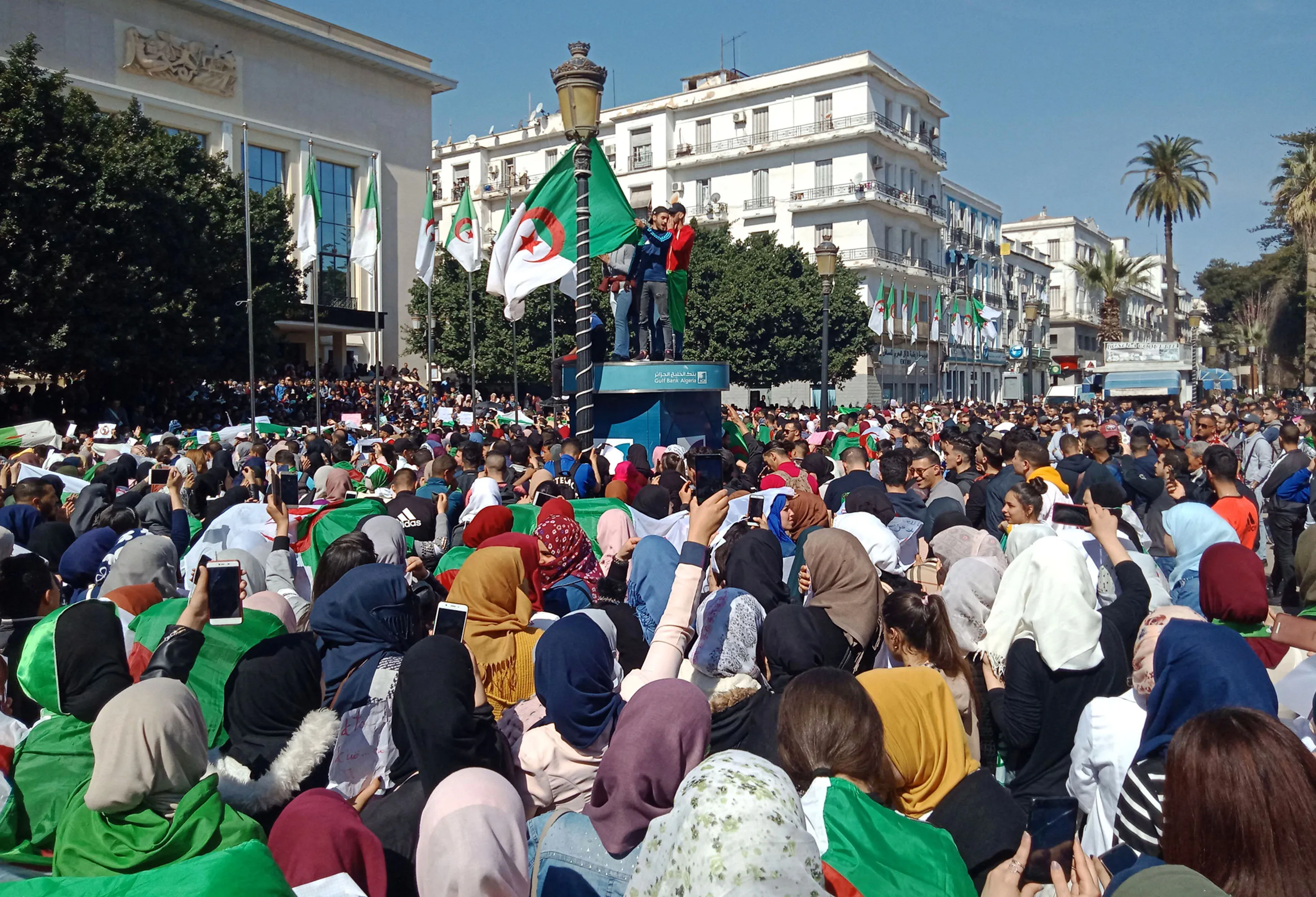 Algerians participate in a protest rally in Annaba on March 5.