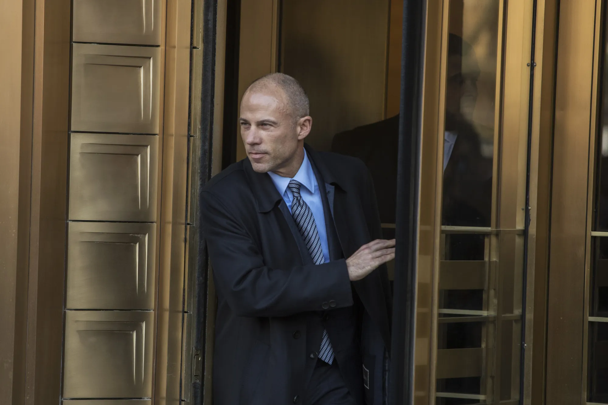 Michael Avenatti exits from Federal Court in New York on April 16.