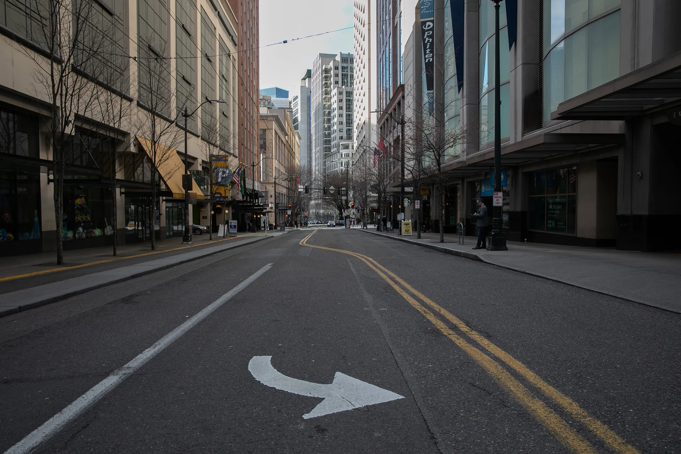 &nbsp;Normally busy downtown streets are virtually empty at rush hour due to coronavirus fears in Seattle, Washington on March 12.&nbsp;
