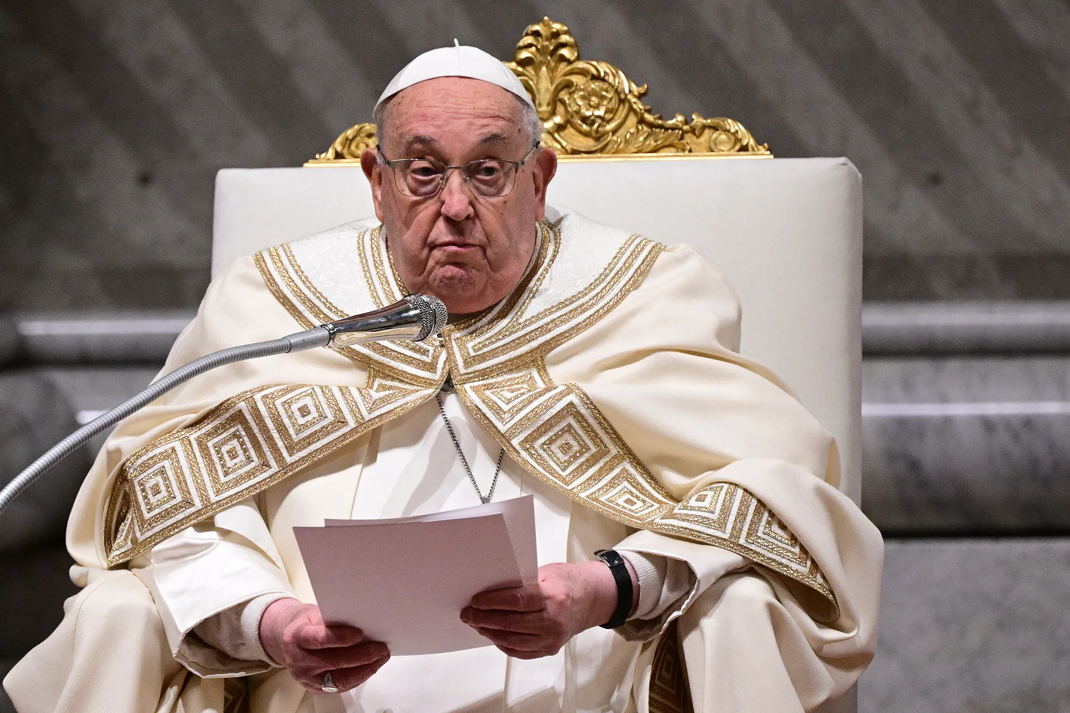Pope Francis leads the vespers at St Peter's basilica at The Vatican on Feb. 1, 2025.