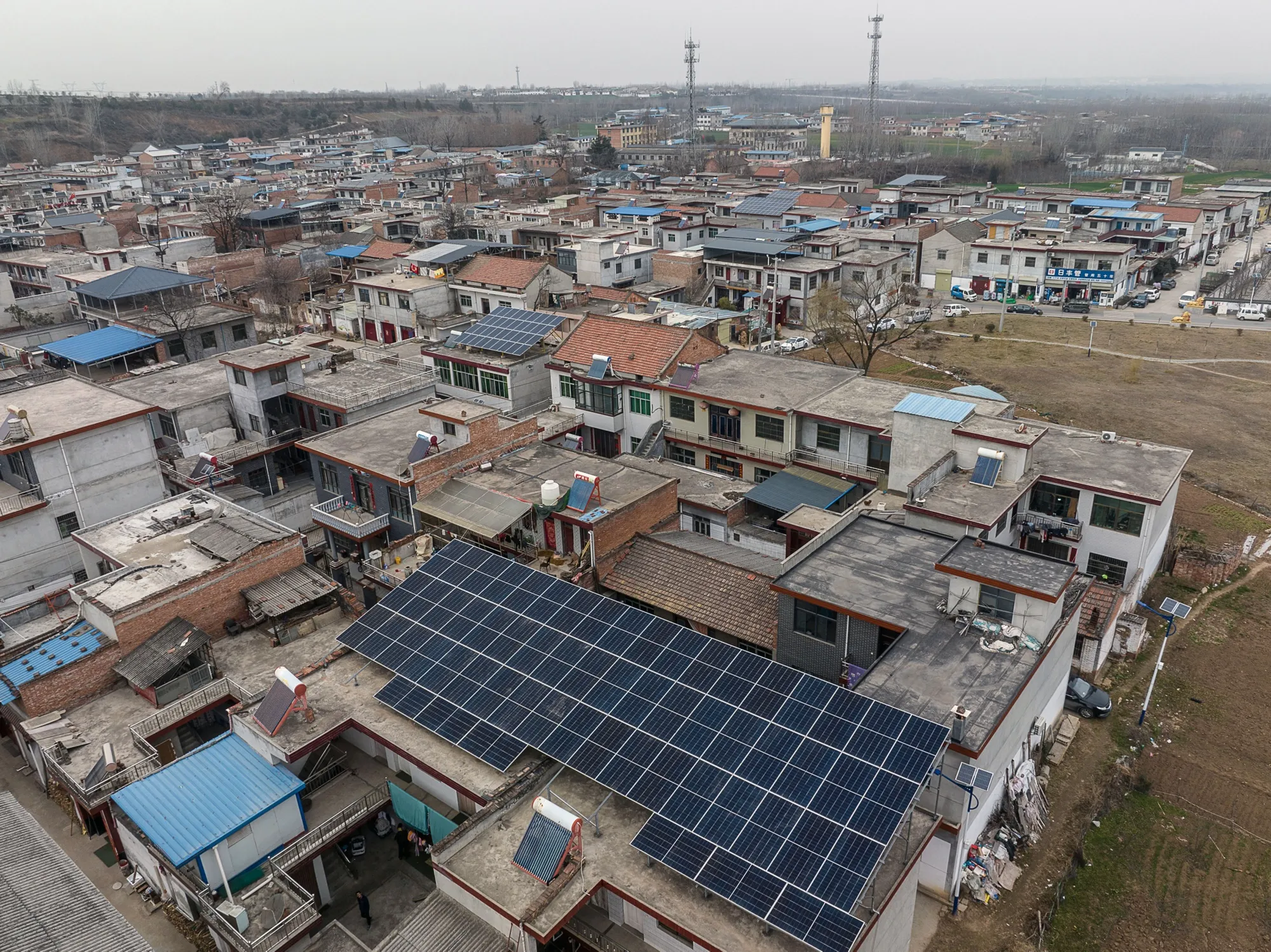 Longi solar panels on the rooftop of a&nbsp;village house in China’s&nbsp;Shaanxi province.&nbsp;