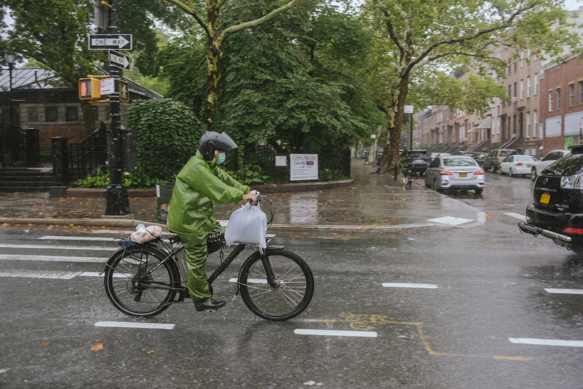 A delivery rider during tropical storm Henri in the Brooklyn borough of New York on Aug. 22.