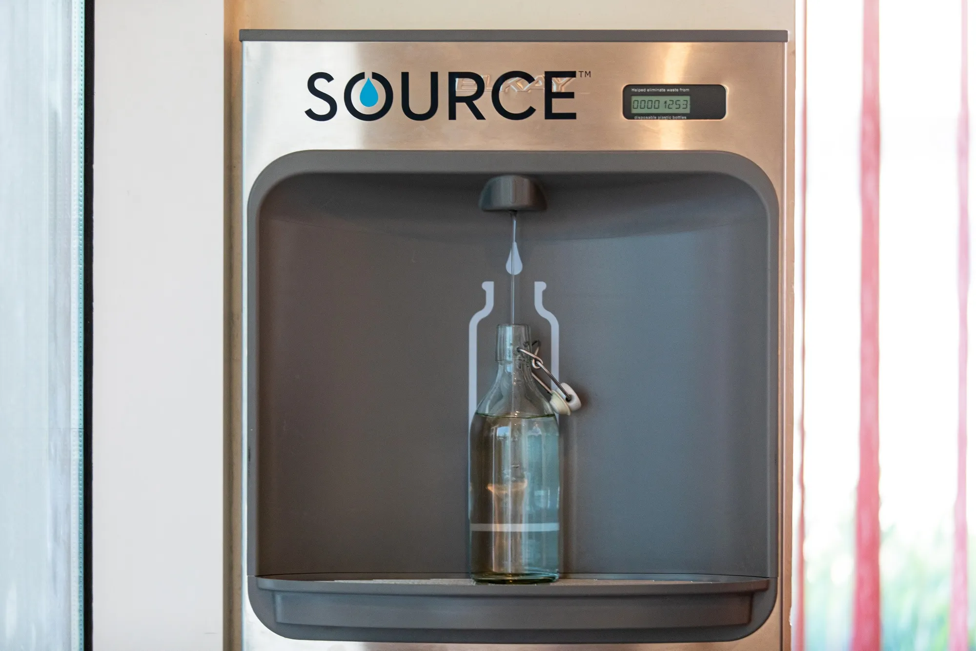 Drinking water, produced by Zero Mass Water hydropanels at IBV's office in Dubai.