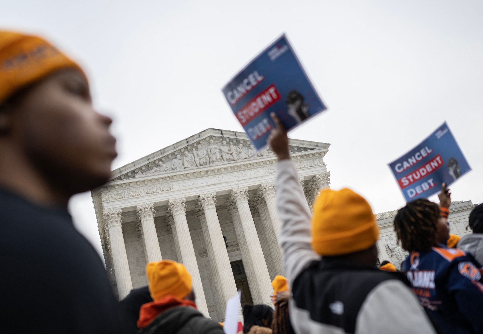 People protest in front of the Supreme Court&nbsp;in Washington, DC&nbsp;on February 28.
