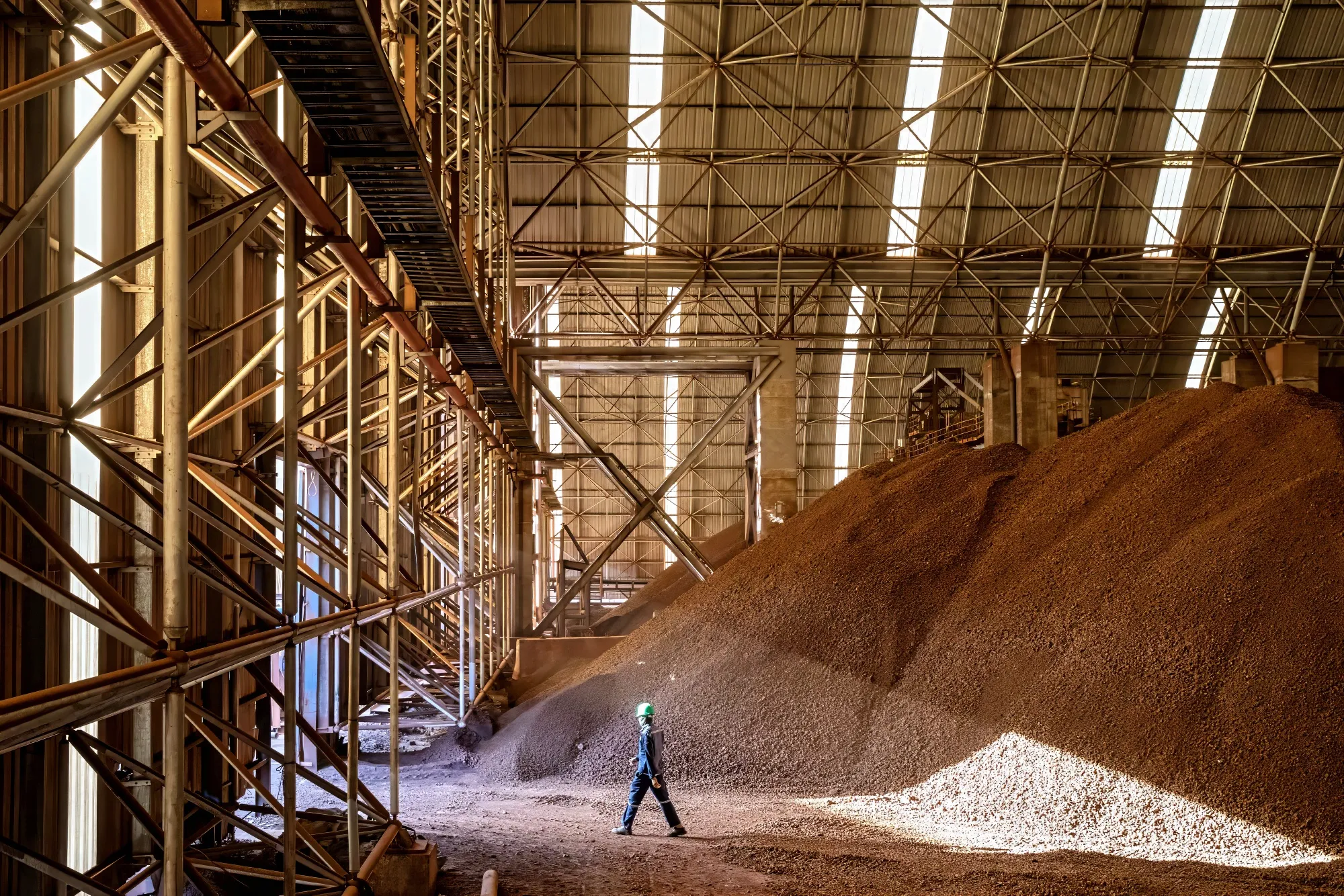 Iron ore stockpiles.