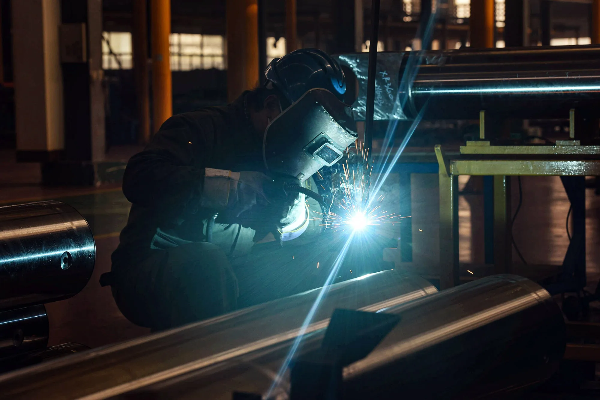 An employee works on a cylinder production line at a factory in Hangzhou, China, on Jan.&nbsp;17.&nbsp;