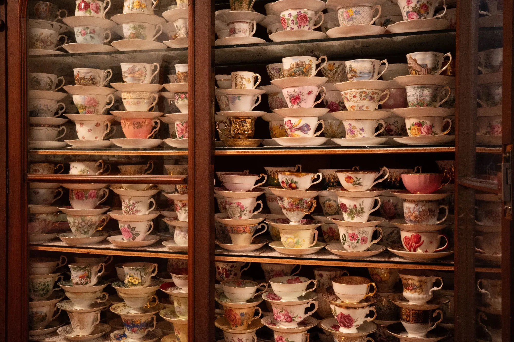 A portion of the 1,300-teacup collection accumulated by Russell Frost in Quebec.
