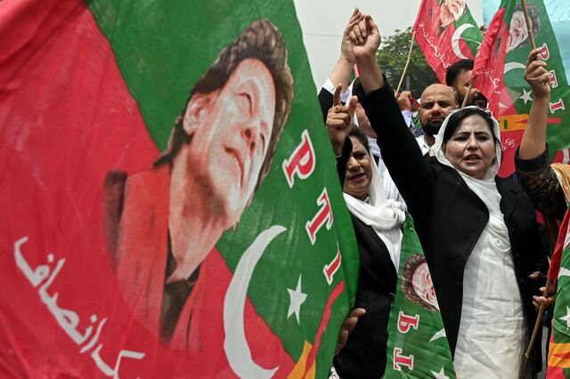 An August 2023 protest in support of former Prime Minister Imran Khan. 