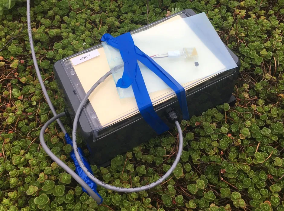 The Sensors in a Shoebox kit is actually a little smaller than a shoebox, and can be powered by a solar panel the size of a record sleeve.