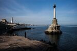A monument to scuttled ships stands off the shore of Sevastopol, Crimea, on Tuesday, Feb. 28, 2017.