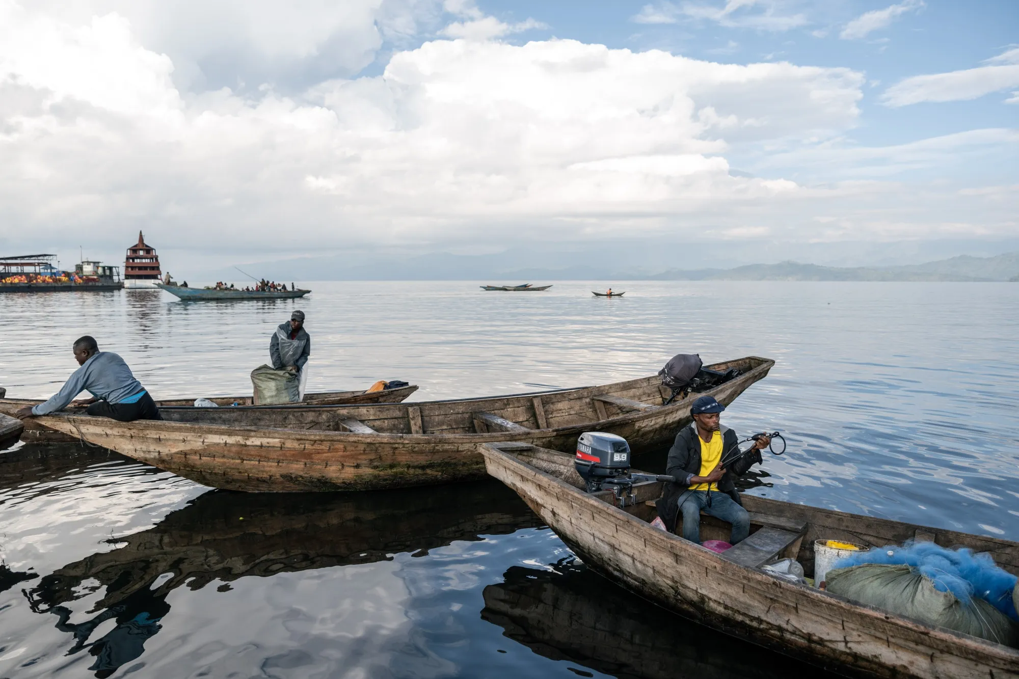 Fishermen on Lake Kivu in Goma, Democratic Republic of Congo.
