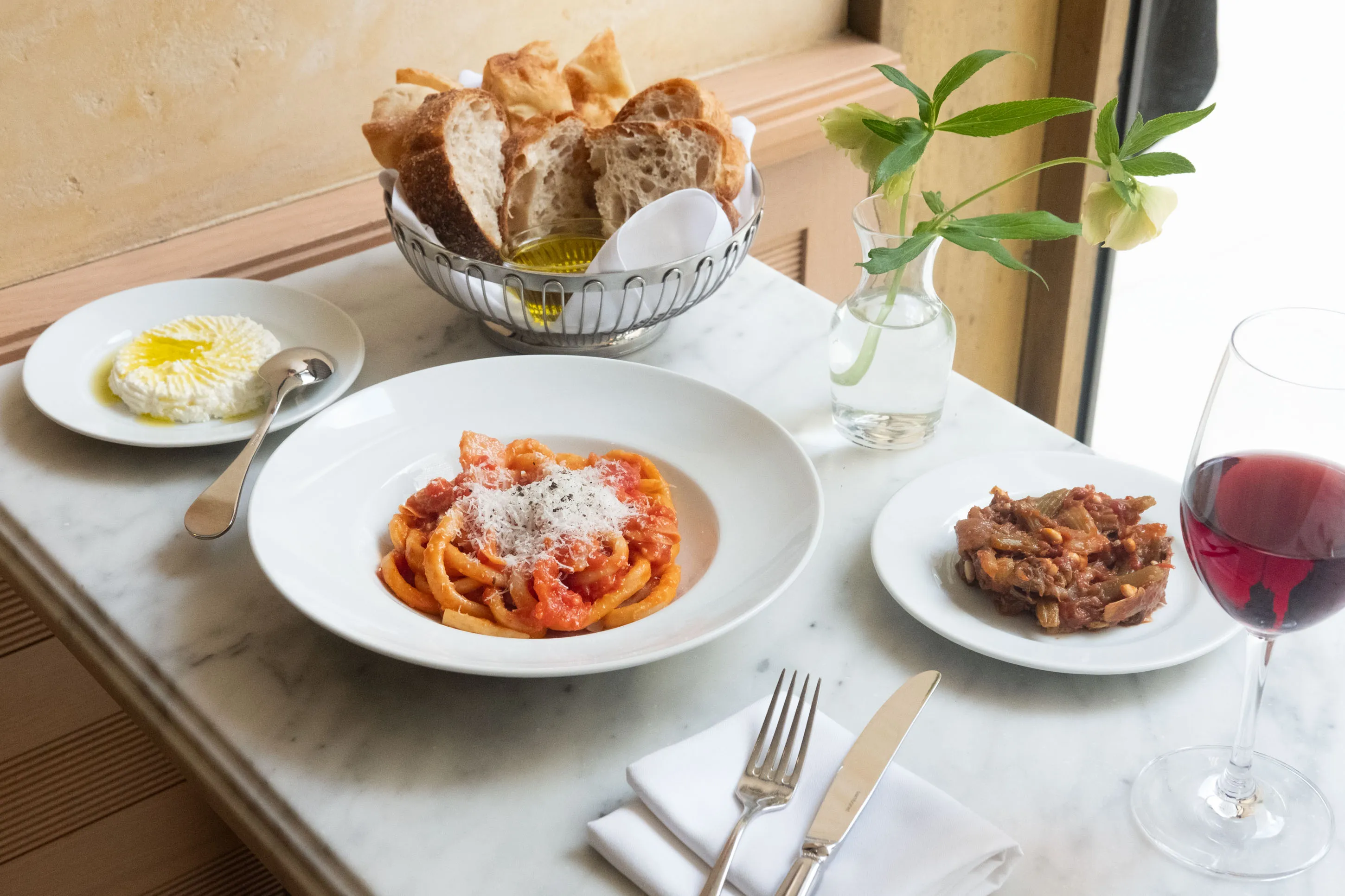 Spicy tomato-sauced pici is the star of the table at Lodi.&nbsp;