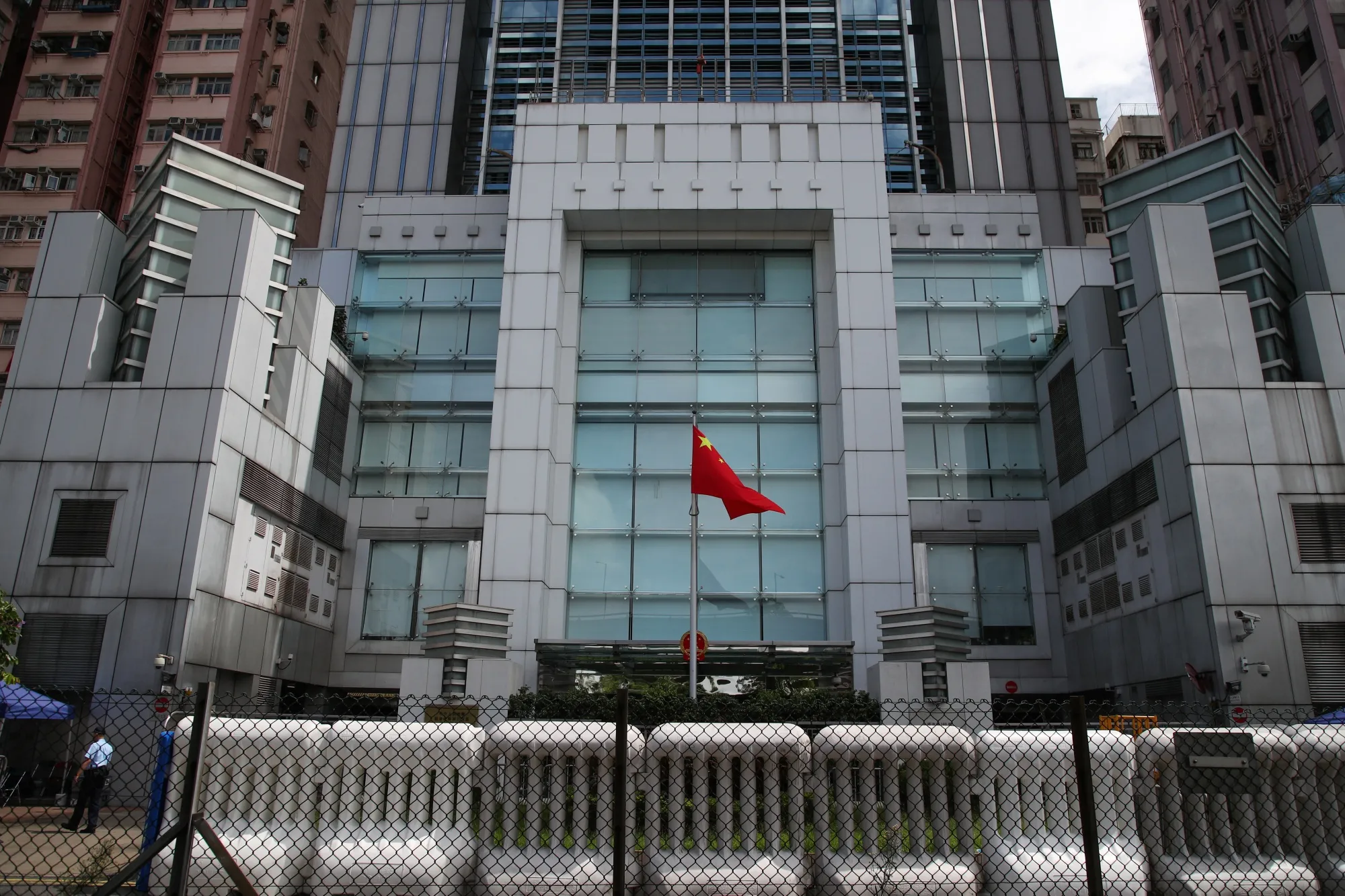 The Liaison Office of the Central People's Government ahead of a protest in the Sai Ying Pun district of Hong Kong on Aug. 31.