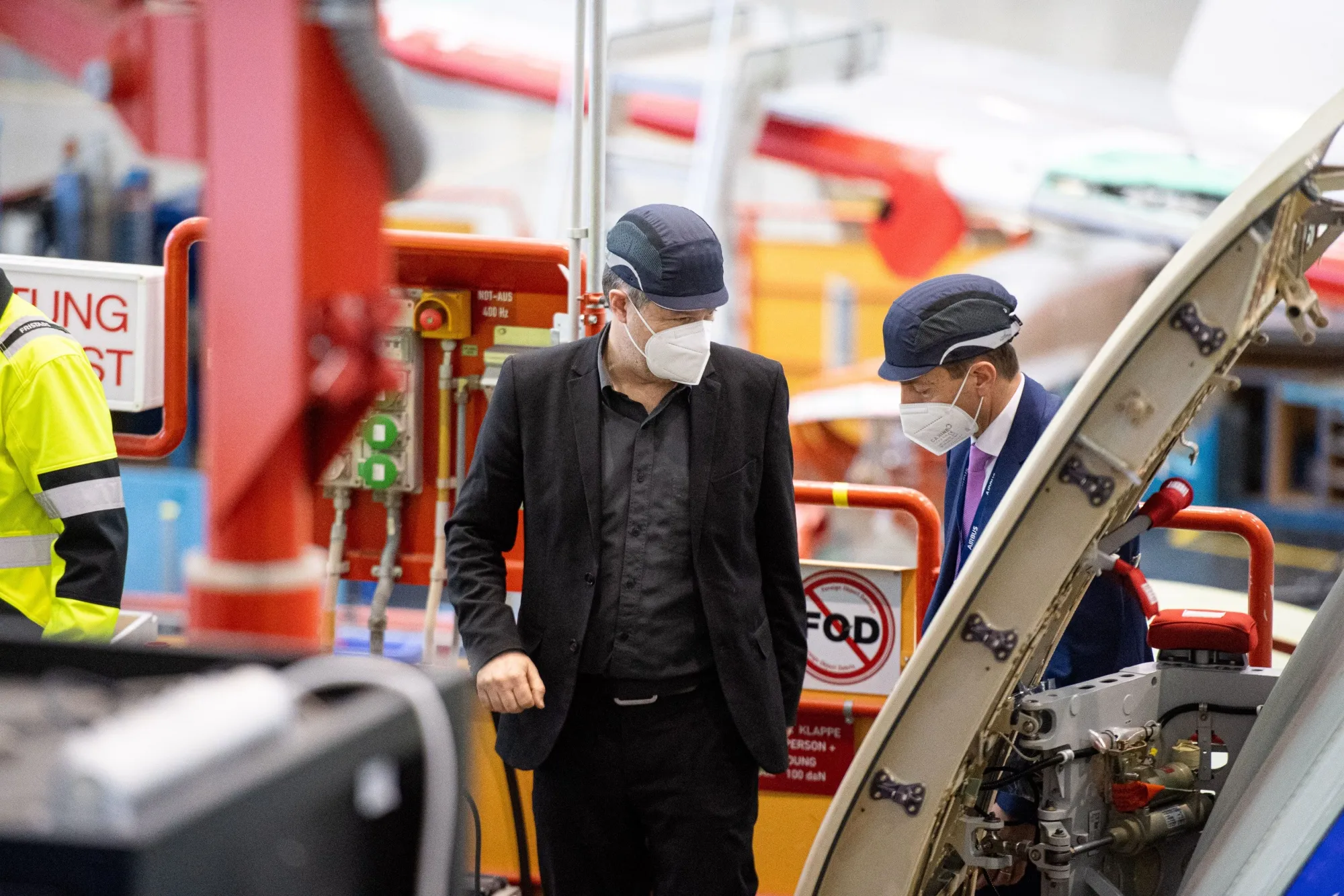 Robert Habeck, left, at the Airbus facility in Hamburg on Jan. 18.