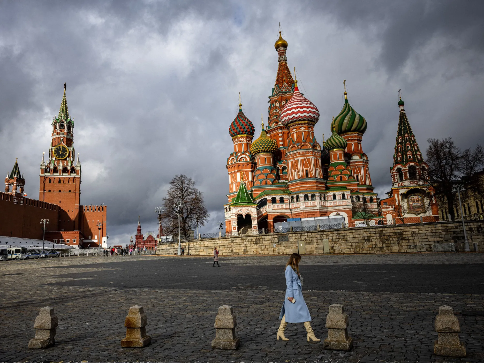 A woman walks&nbsp;in central Moscow on Feb. 22.