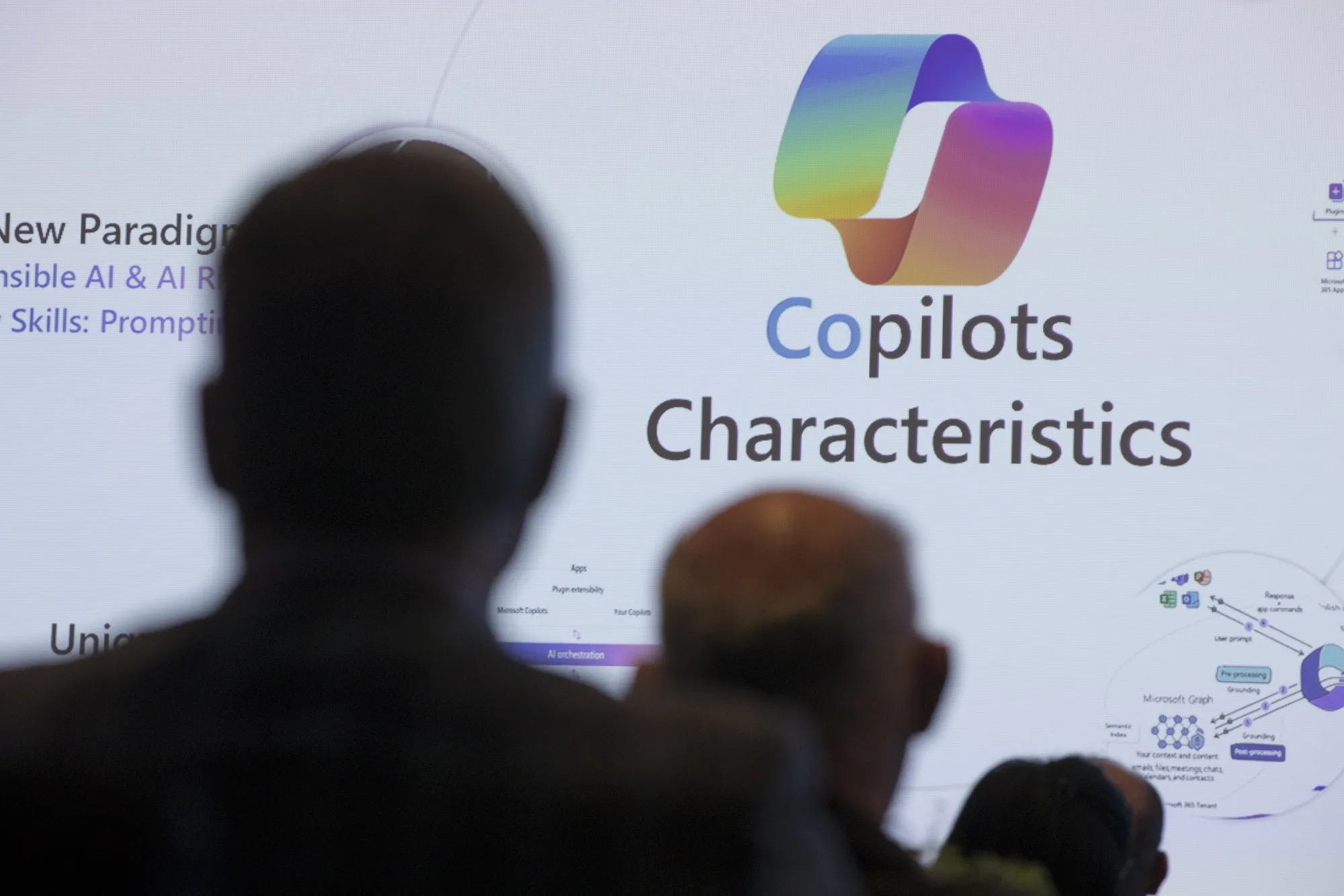 A demonstration of Microsoft Corp.’s Copilot AI tool during a business conference&nbsp;in Sydney.