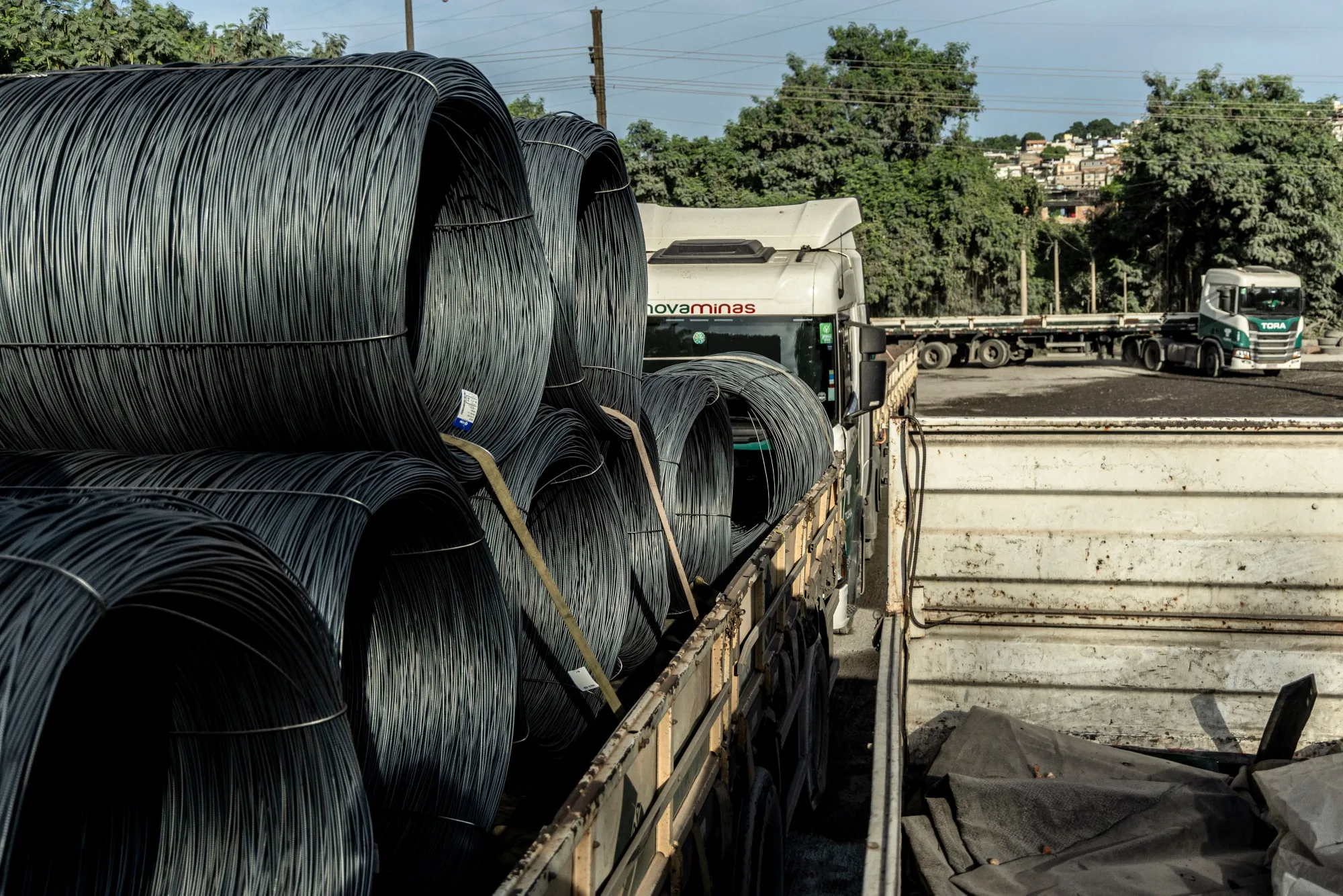 Steel rebars on a truck outside the CSN steel plant in Volta Redonda, Rio de Janeiro state, Brazil.