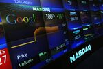 Google's stock price appears on the Nasdaq Marketsite just before the markets close Aug. 19, 2004