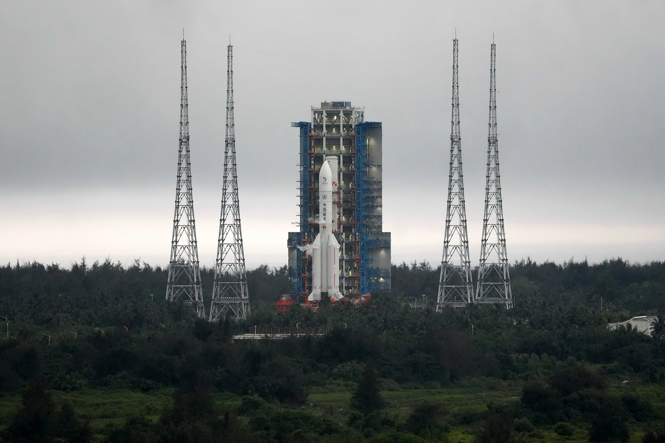 China's Chang'e-6 lunar mission rocket prepares to lift off from the Wenchang Satellite Launch Center in south China's Hainan province on May 3.