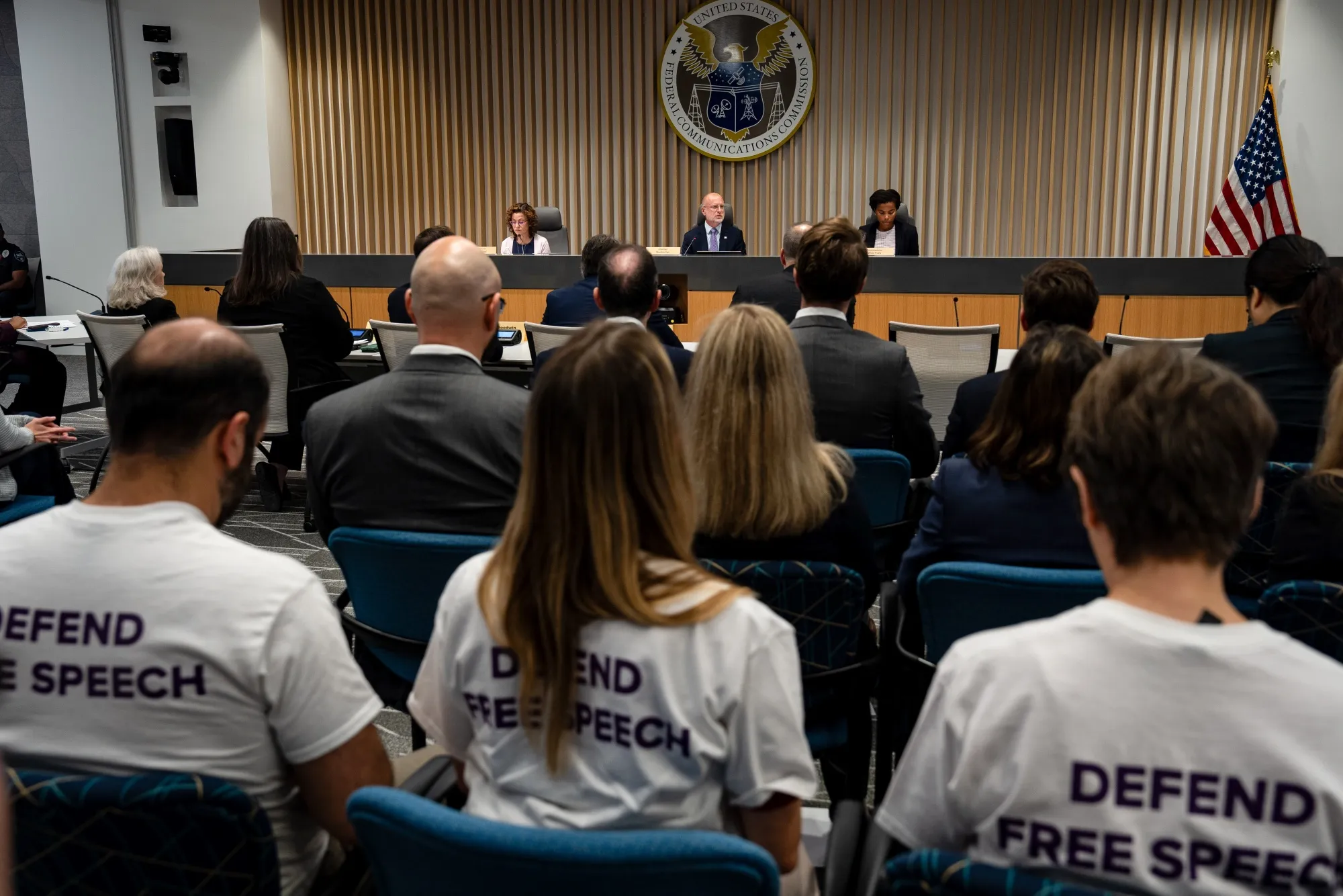 FCC Commissioner Brendan Carr, center, during an open commission meeting at the agency’s headquarters in Washington on Sept. 30.