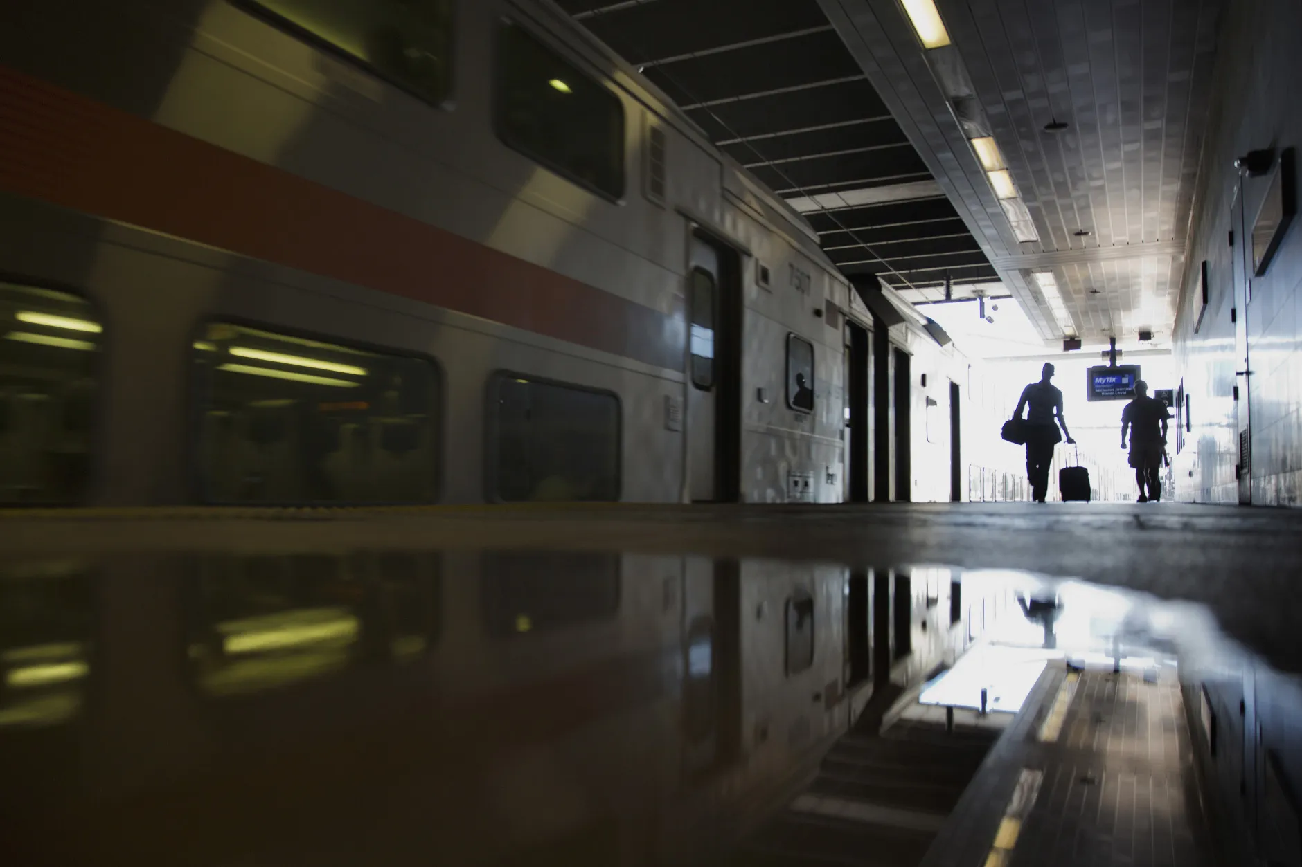 New Jersey Transit train at the Frank R. Lautenberg Rail Station in Secaucus, New Jersey.