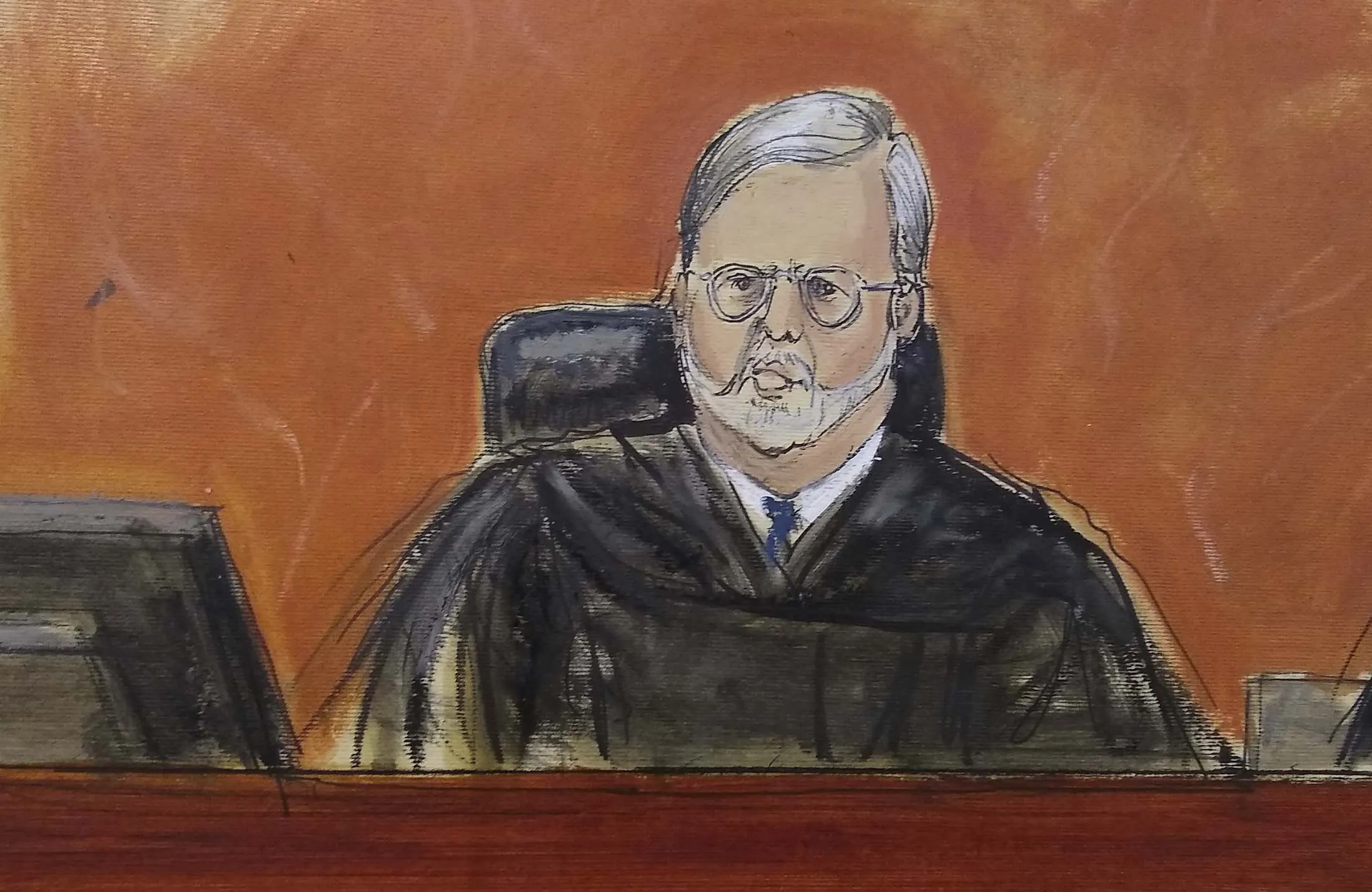 A sketch of&nbsp;Judge Brian Cogan during a 2019 trial in New York.&nbsp;
