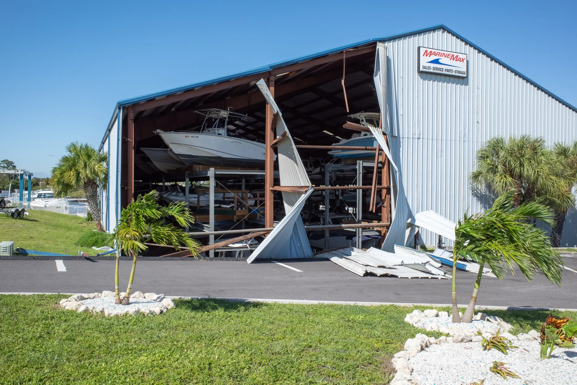 A boat storage facility damaged following Hurricane Ian in Venice, Florida.