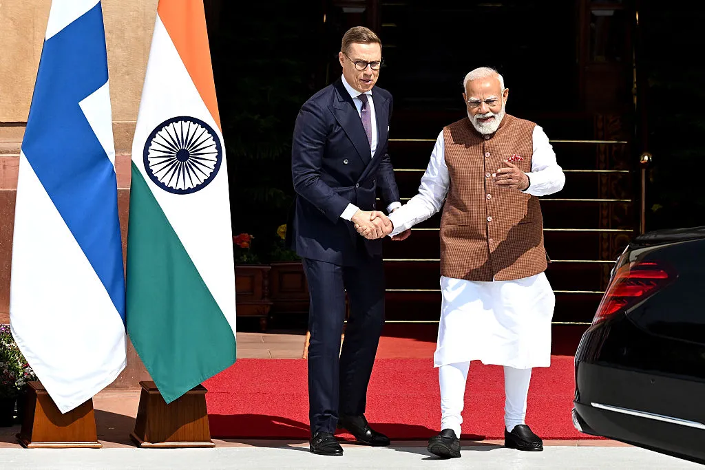 Narendra Modi and Alexander Stubb at Hyderabad House in New Delhi.