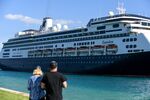 The Holland America Line Inc. Zaandam cruise ship approaches the Port of Everglades in Fort Lauderdale, Florida, on April 2.