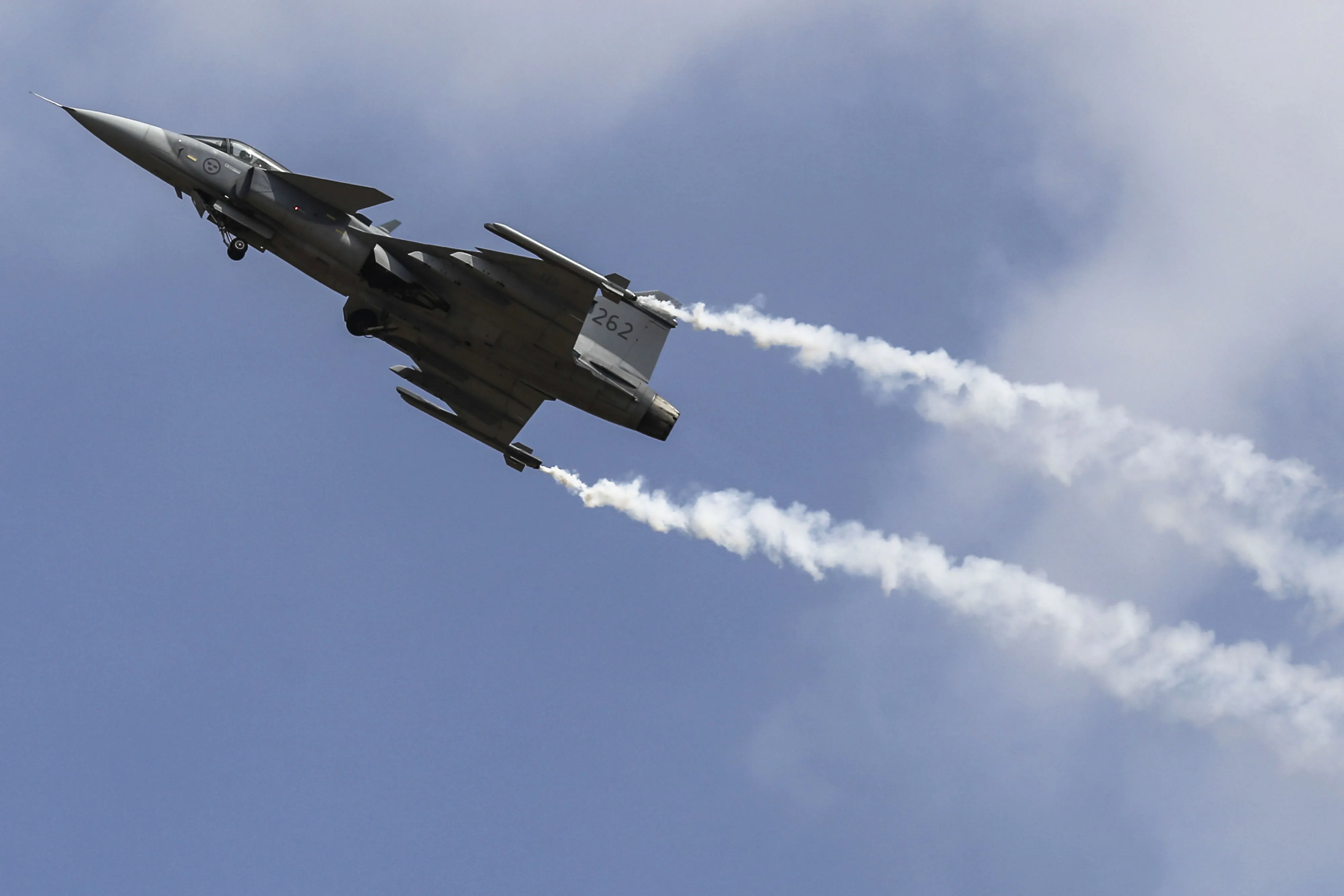 A Saab Gripen fighter jet.