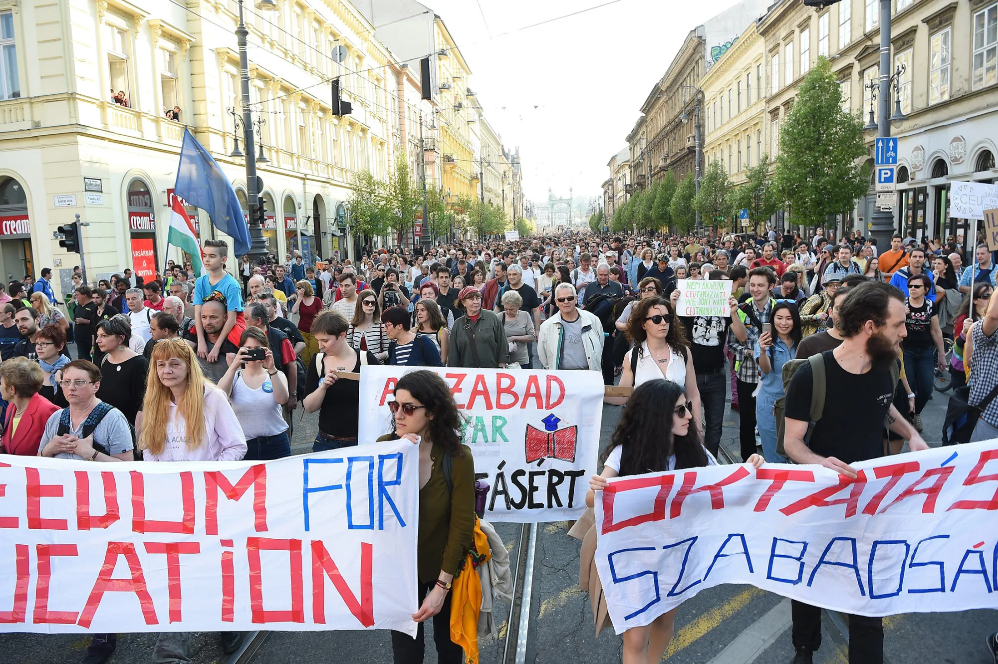 A protest rally organized by the Freedom for Education movement in Budapest, Hungary, on April 2.

