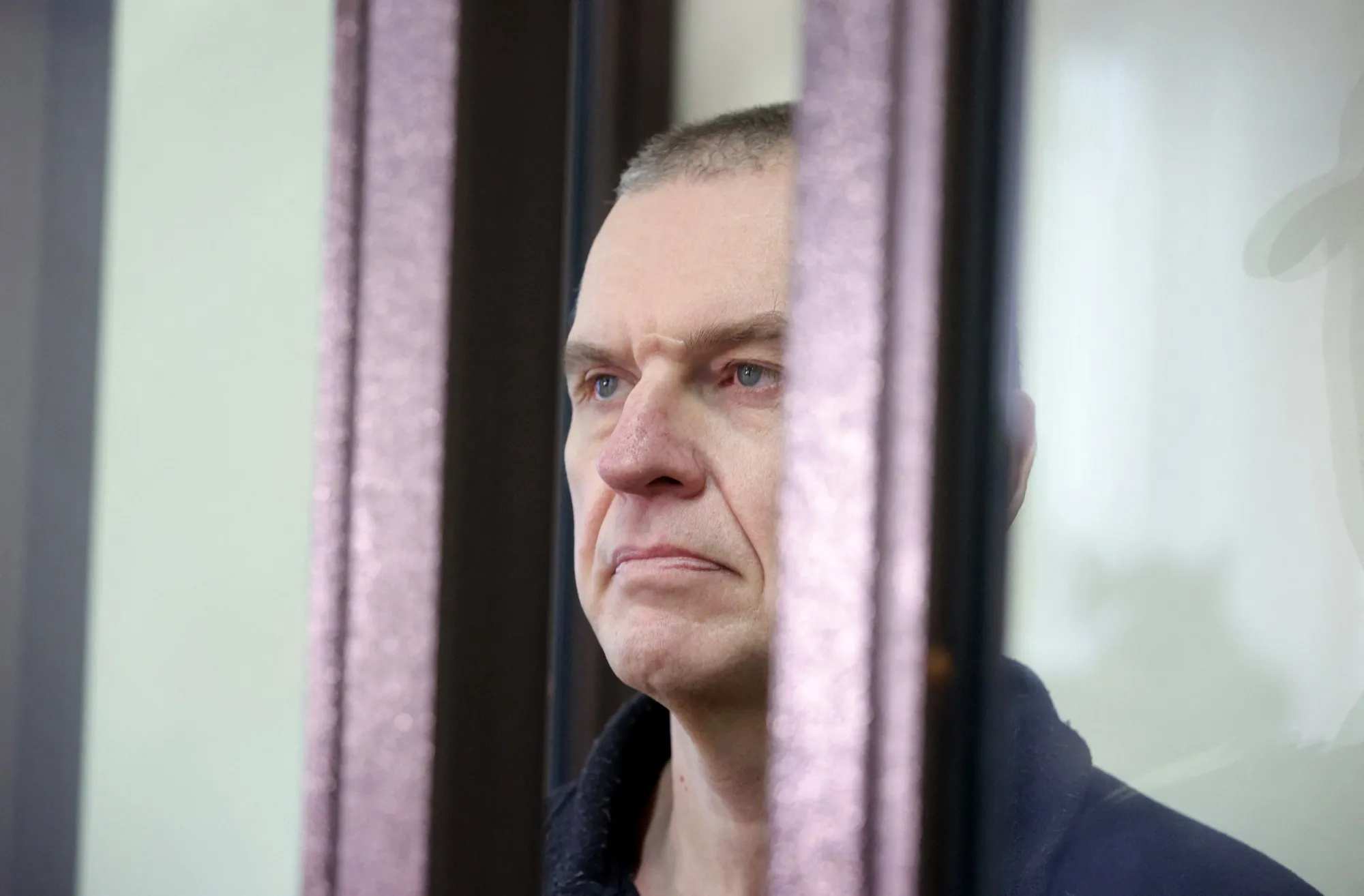 Andrzej Poczobut in court in Grodno, Belarus, on Jan. 16, 2023.